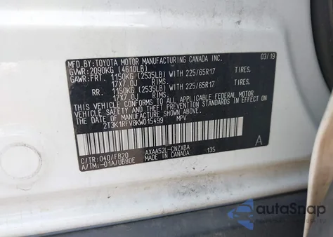 2019 Toyota Rav4 Le from USA, damaged, VIN 2T3K1RFV8KW015499